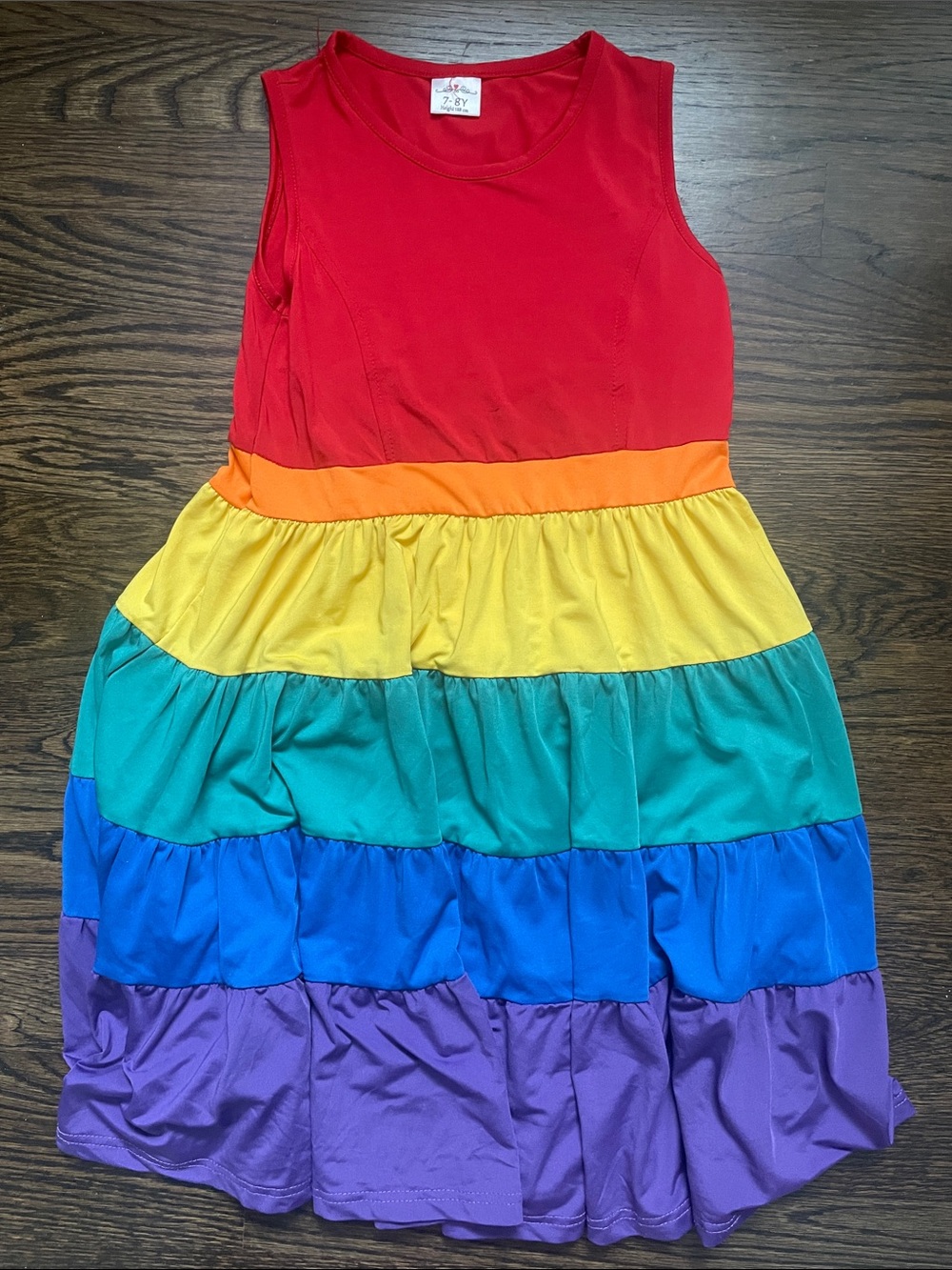 Girls Rainbow Tiered Dress - Red, Orange, Yellow, Green, Blue, Purple